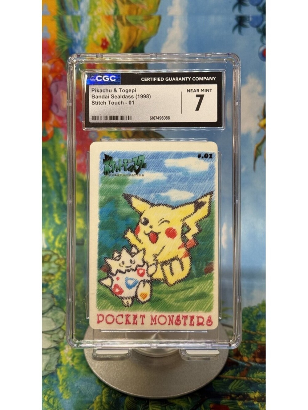 Pikachu & Togepi Bandai Sealdass Stitch Touch No. 01 1998 Japanese CGC 7